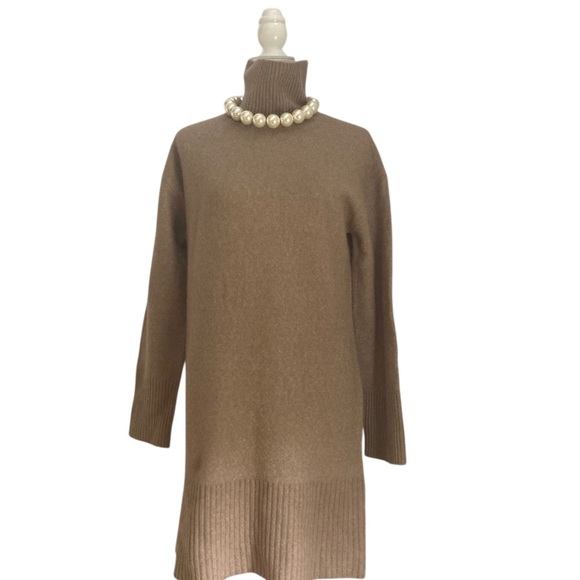 Everlane Wool Yak Mock Neck Sweater Dress New Heathered Light Brown - Picture 6 of 15